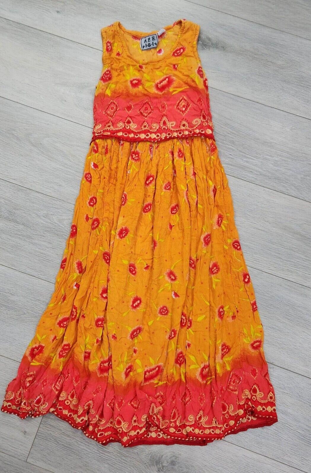Designer M.P.H Dress Small Vintage Orange Red Beaded Long Hippie Boho Size S / US 4 / IT 40 - 1 Thumbnail