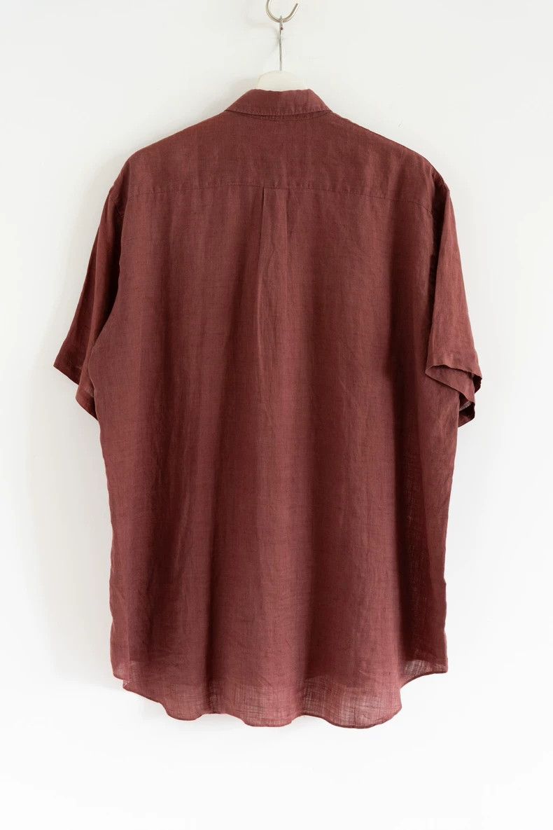 Yohji Yamamoto Yohji Yamamoto size os 90s Brick Red Linen Short Sleeve Sh Size US M / EU 48-50 / 2 - 2 Thumbnail