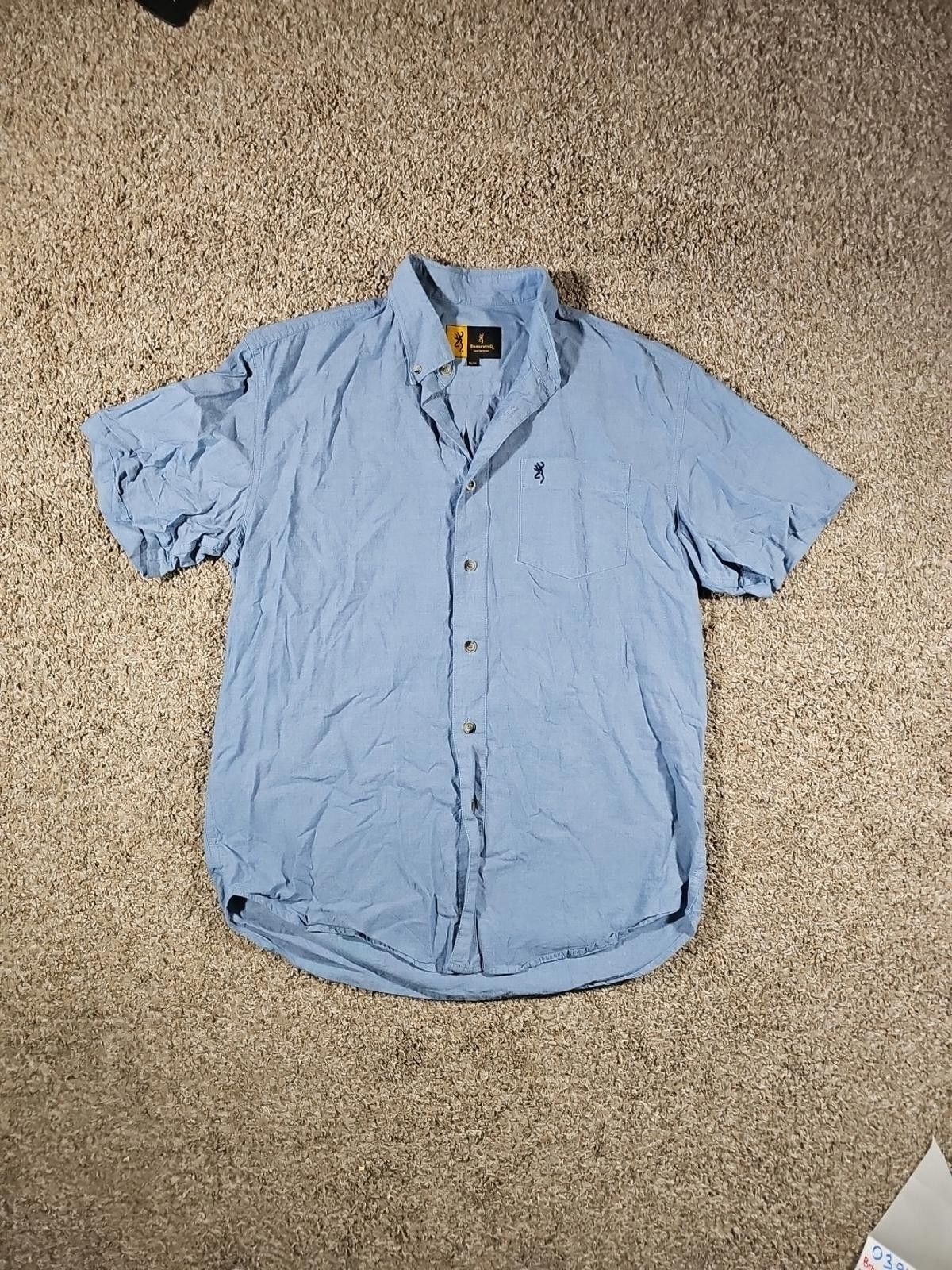 Designer Browning Blue Button Up Shirt Front Pocket M Size US M / EU 48-50 / 2 - 1 Thumbnail