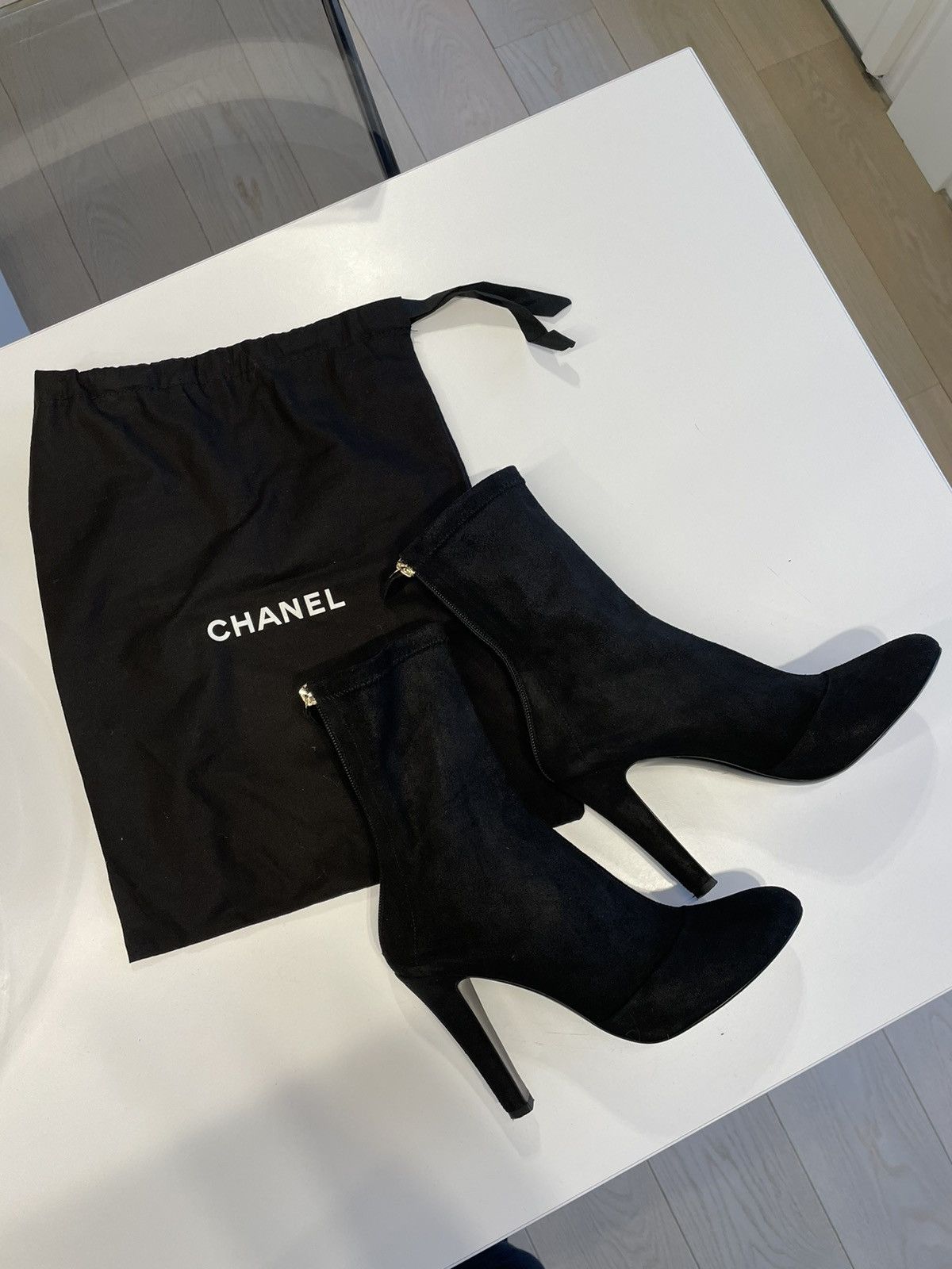 image of Chanel Suede Black Boots, Women's (Size 9.5)