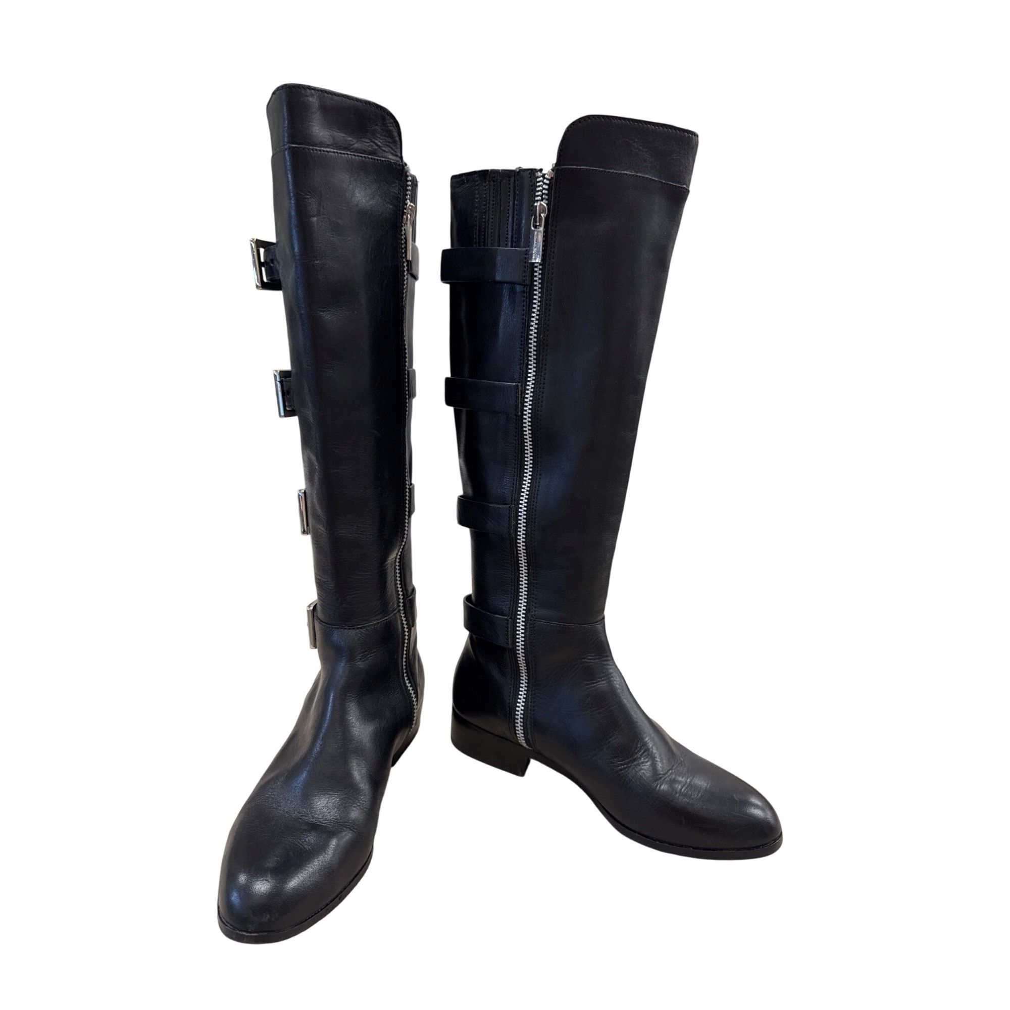 Michael Kors Womens Black Leather Knee High Boots With Buckl