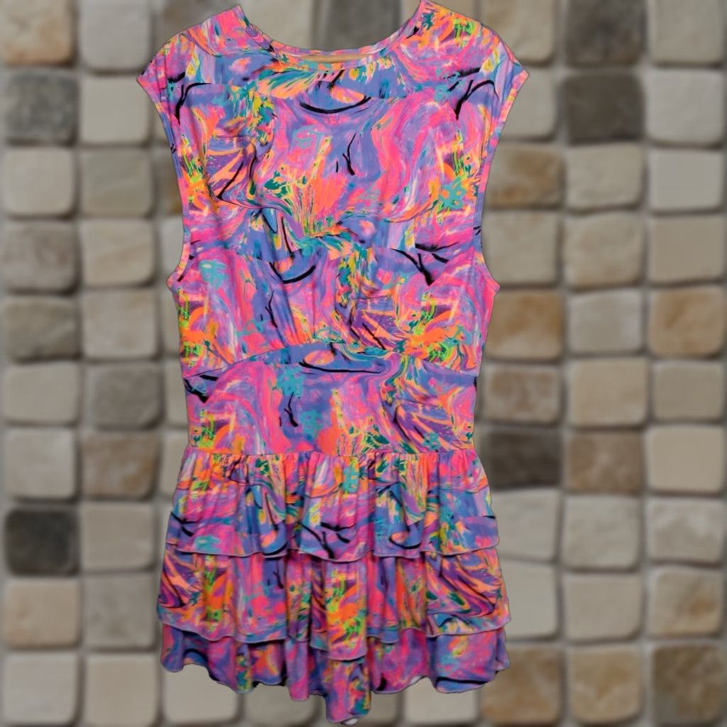 Vintage Lisa Blue Call Of The Whale Dress AUS UK 14 US 10 Beach Ruffle Psychedelic Swirl Size L / US 10 / IT 46 - 1 Thumbnail