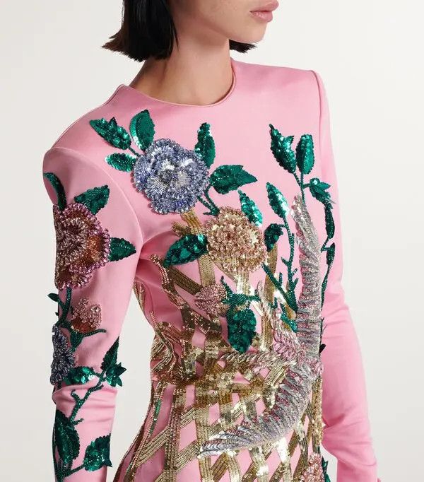 Balmain o1s1wg110825 Embellished Rose Mini Dress in Pink Size S / US 4 / IT 40 - 5 Thumbnail