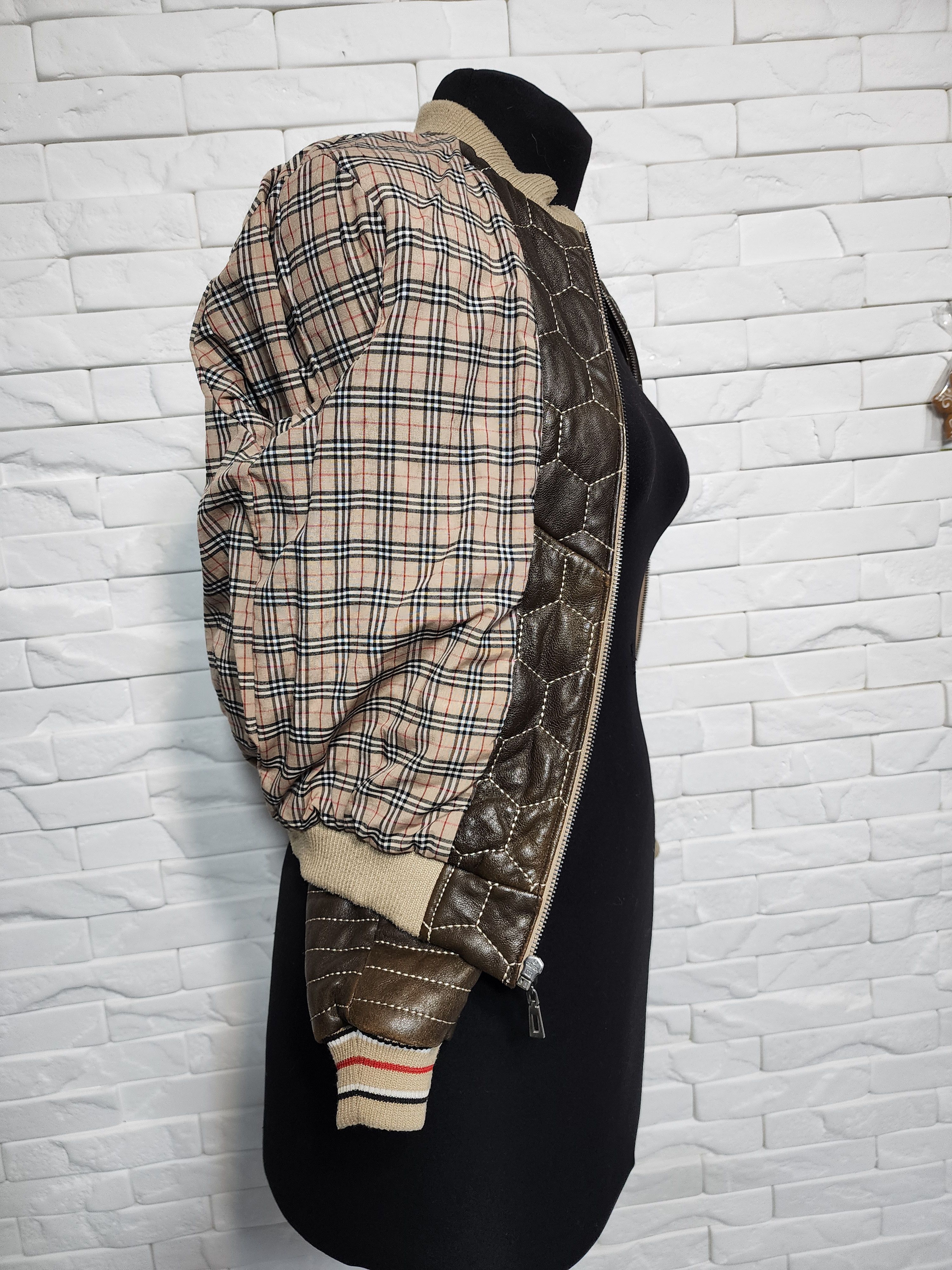 Uniqlo Brown Leather Jacket: Women's Zip-Up Bomber with Knit Trim Size XS / US 0-2 / IT 36-38 - 8 Thumbnail
