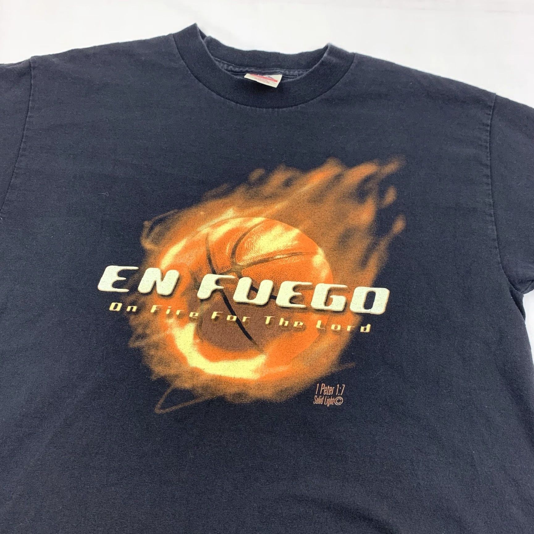 Vintage VINTAGE En Fuego On Fire For The Lord T Shirt Adult Medium Black Jesus Christ Size US M / EU 48-50 / 2 - 2 Thumbnail