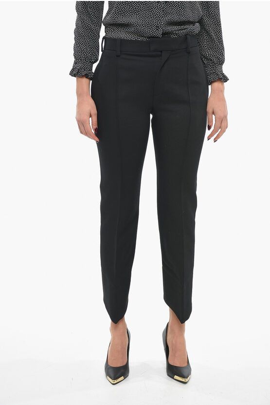 image of Bottega Veneta Cotton Front-Pleated Pants With Curved Design in Black, Women's (Size 25)