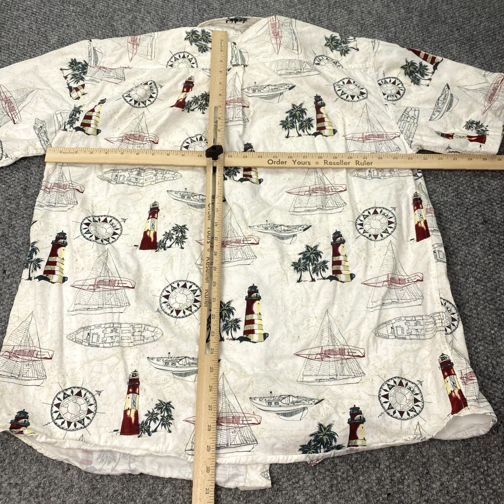 Nautica MICHAEL AUSTIN Nautical Graphic Print Button-Up Shirt Mens 2XL White Short Sleeve Size US XXL / EU 58 / 5 - 6 Thumbnail