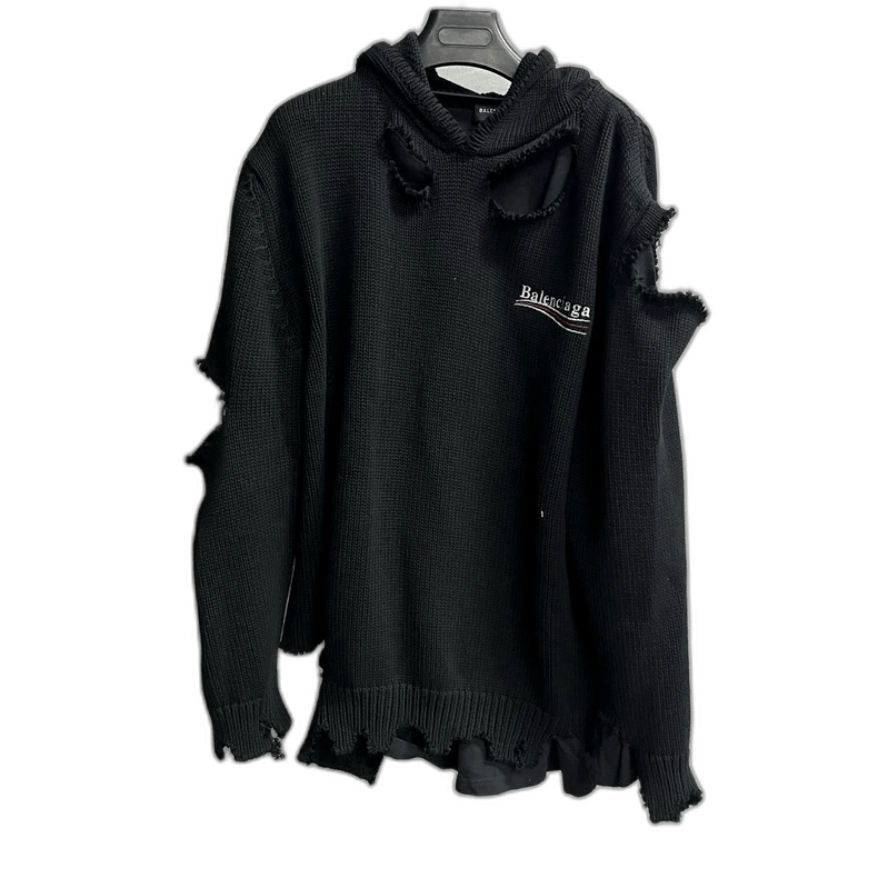 Balenciaga Balenciaga Black Hooded Sweater with Holes-2505 Size US S / EU 44-46 / 1 - 1 Thumbnail