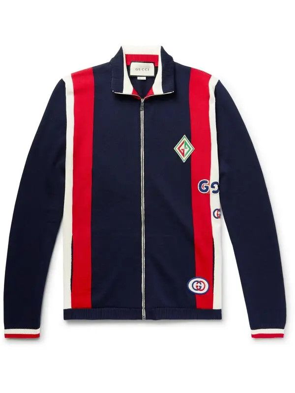 Gucci Gucci GG Logo-appliquéd Striped Wool Zip-up Sweater Size US M / EU 48-50 / 2 - 1 Thumbnail