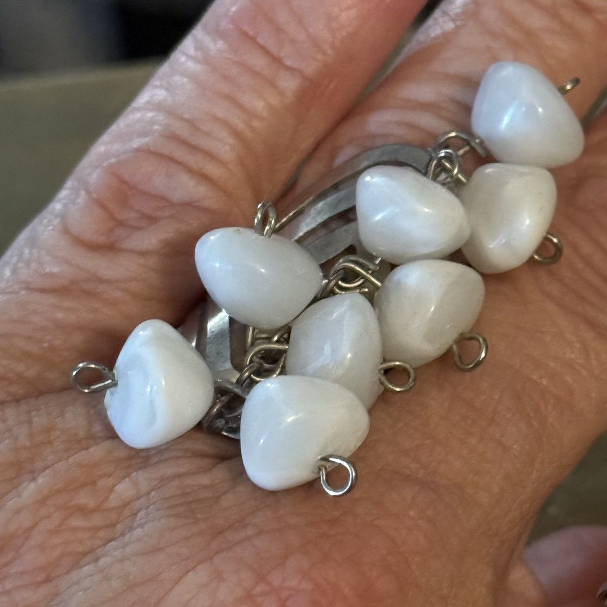 Vintage Vintage silver tone white dangle beads cuff ring Size ONE SIZE - 2 Thumbnail
