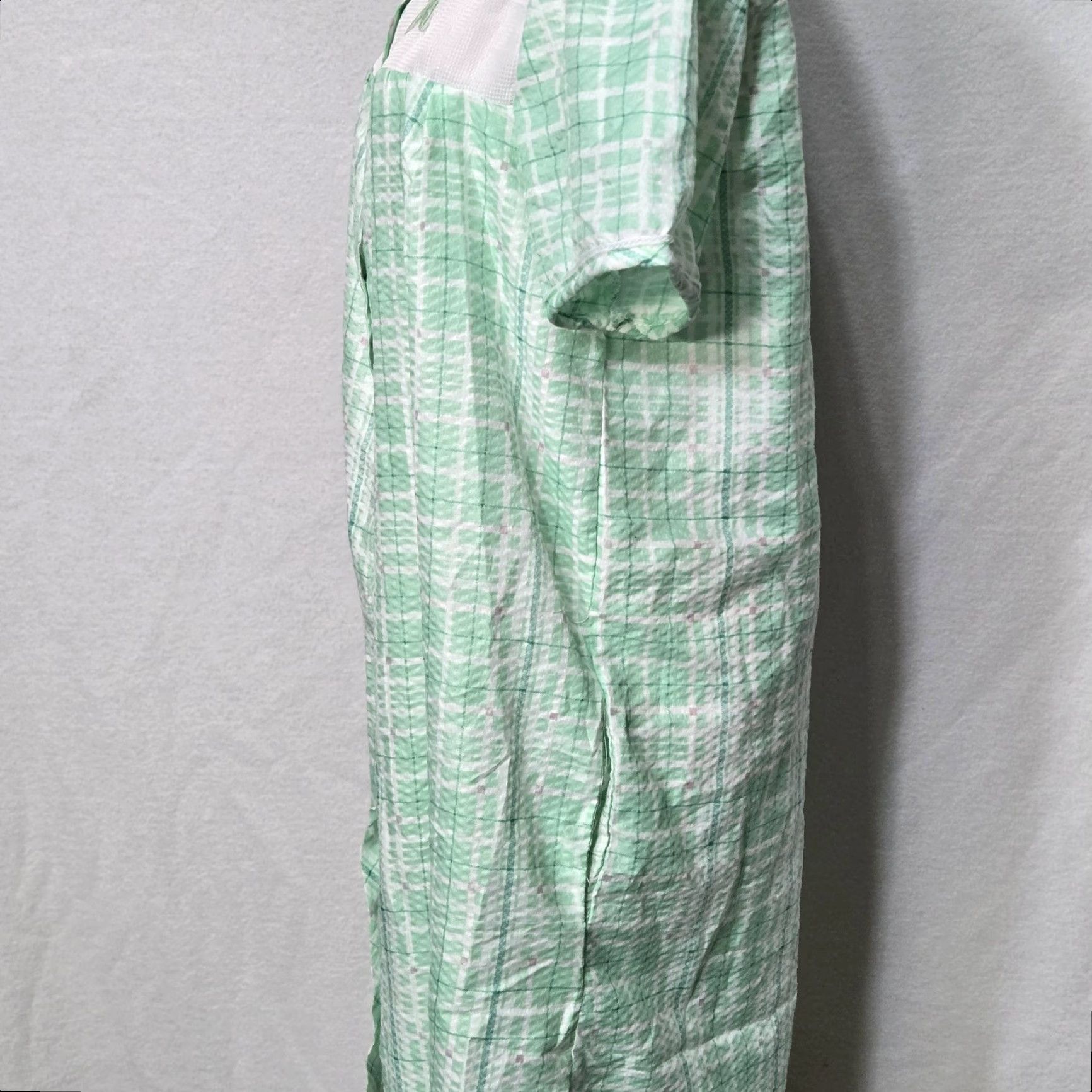 Vintage Cozee Corner Womens Medium Robe Green Plaid Kaftan Sleepwear Embroidered Button front Size ONE SIZE - 5 Thumbnail