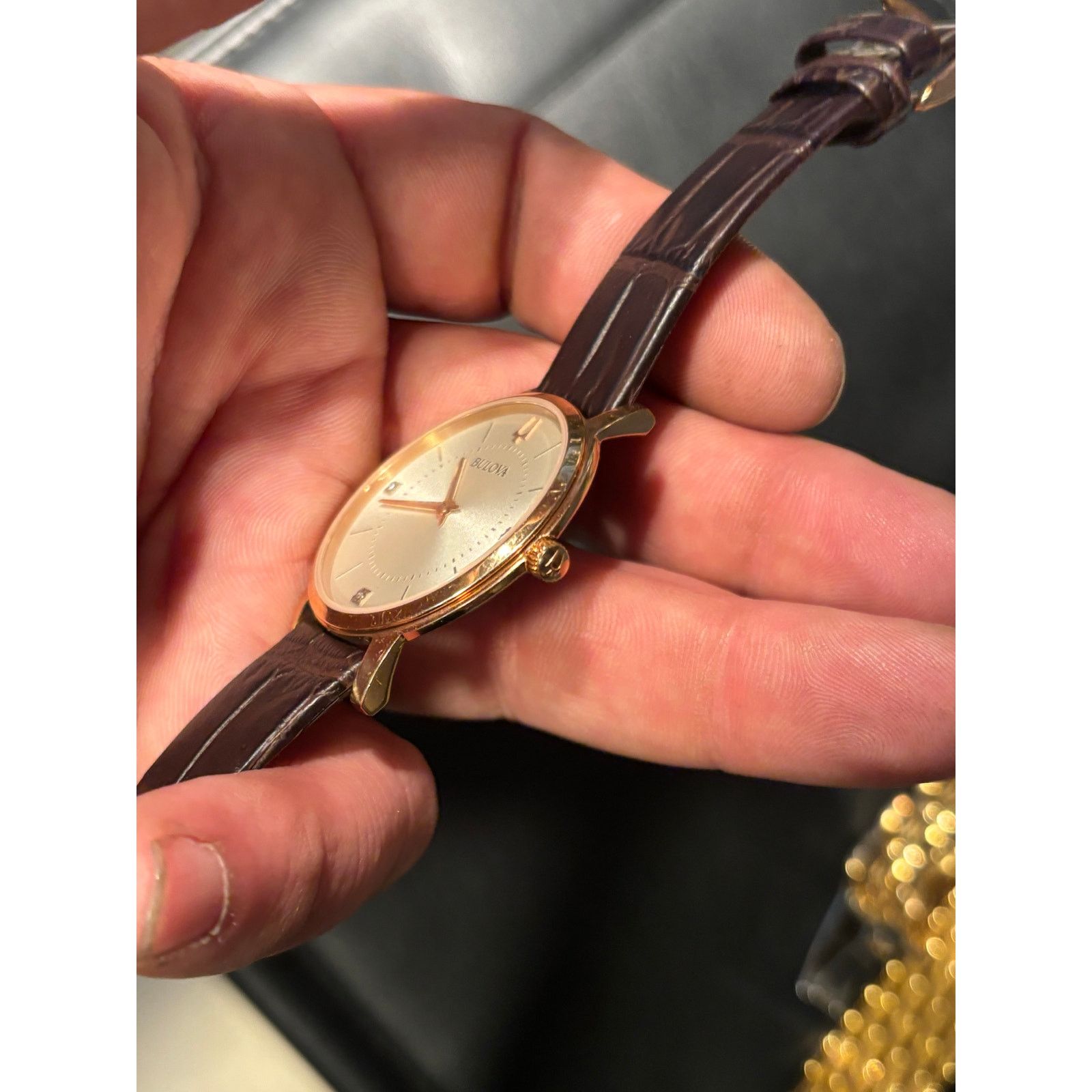 Bulova Bulova 97P122 Rose Gold Tone Brown Leather Band! New Battery Size ONE SIZE - 8 Thumbnail