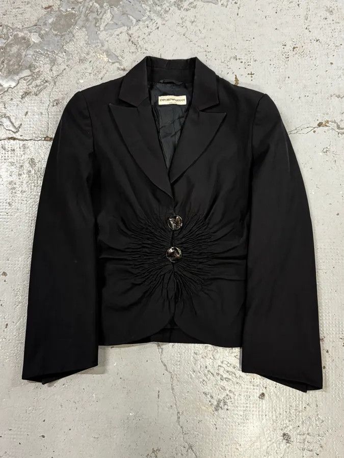 Emporio Armani SS2006 Emporio Armani Black Ruched Wool Blazer Jacket Size S / US 4 / IT 40 - 1 Thumbnail
