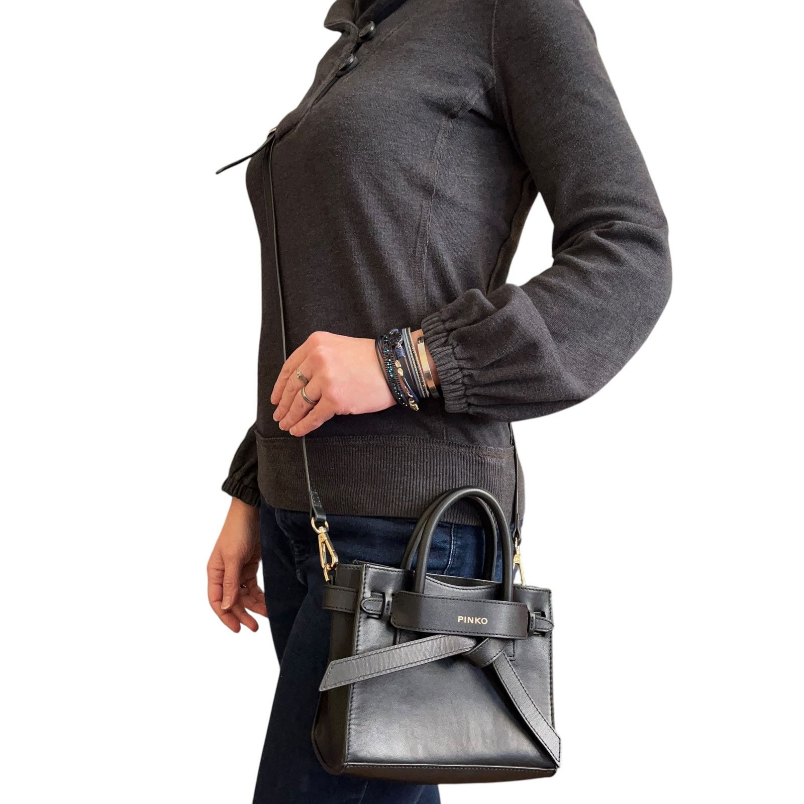Pinko Pinko Black Leather Bow Tie Convertible Satchel Backpack Size ONE SIZE - 2 Thumbnail