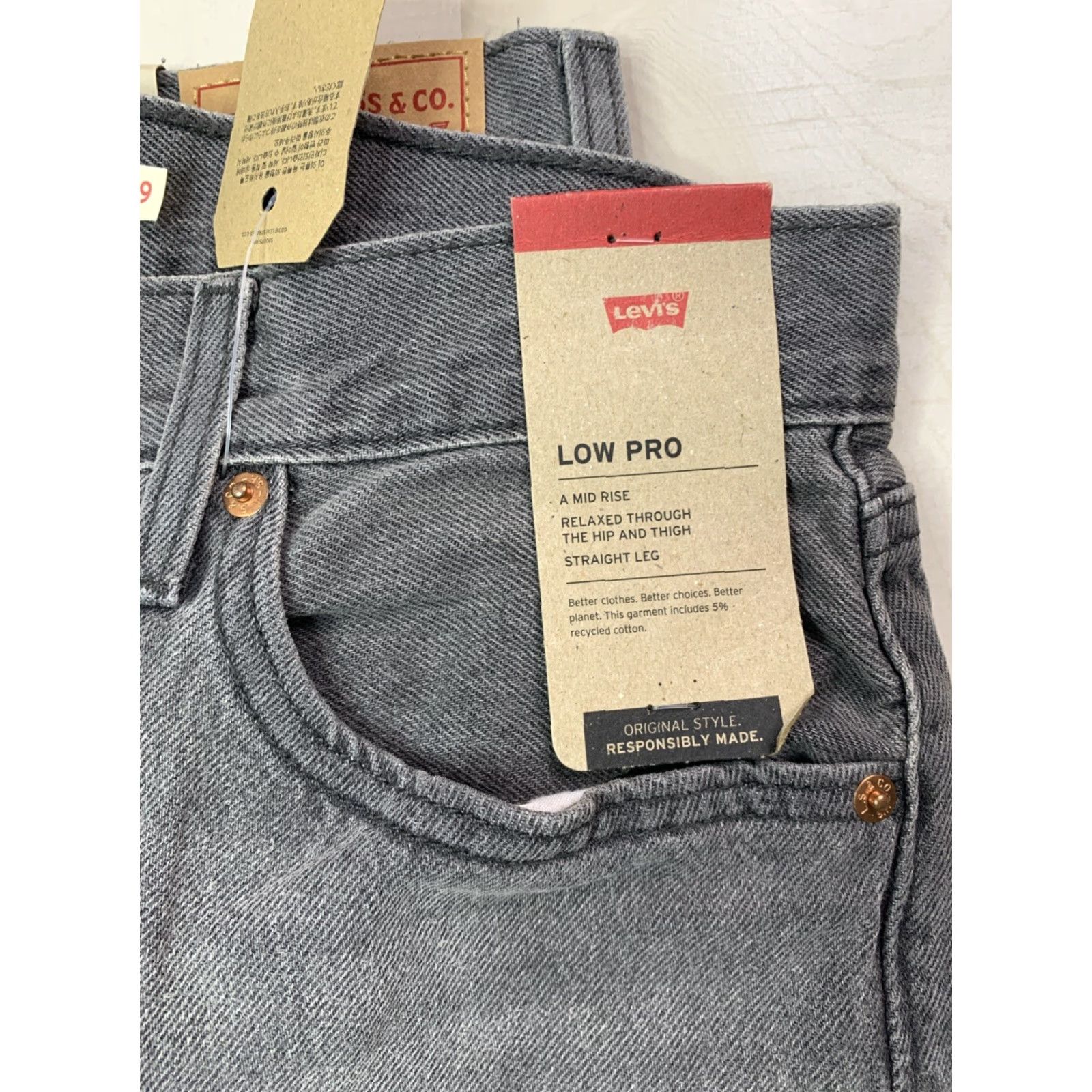 Levi's VINTAGE Levi’s Low Pro Straight Jeans Womens 29 NWT12658 Charcoal Grey Splattered Cotton Blend Denim Members Mens Womens Size 29" - 4 Thumbnail