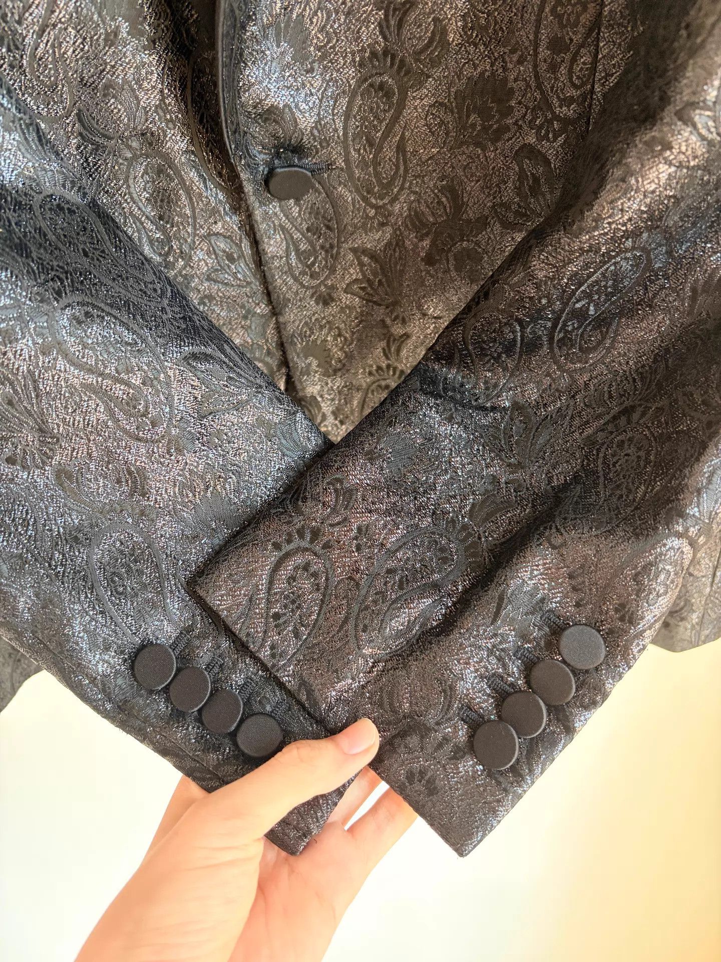 Saint Laurent Paris SLP 15SS Shawl Collar Black Paisley Jacquard Dinner Jacket Size 52R - 4 Thumbnail