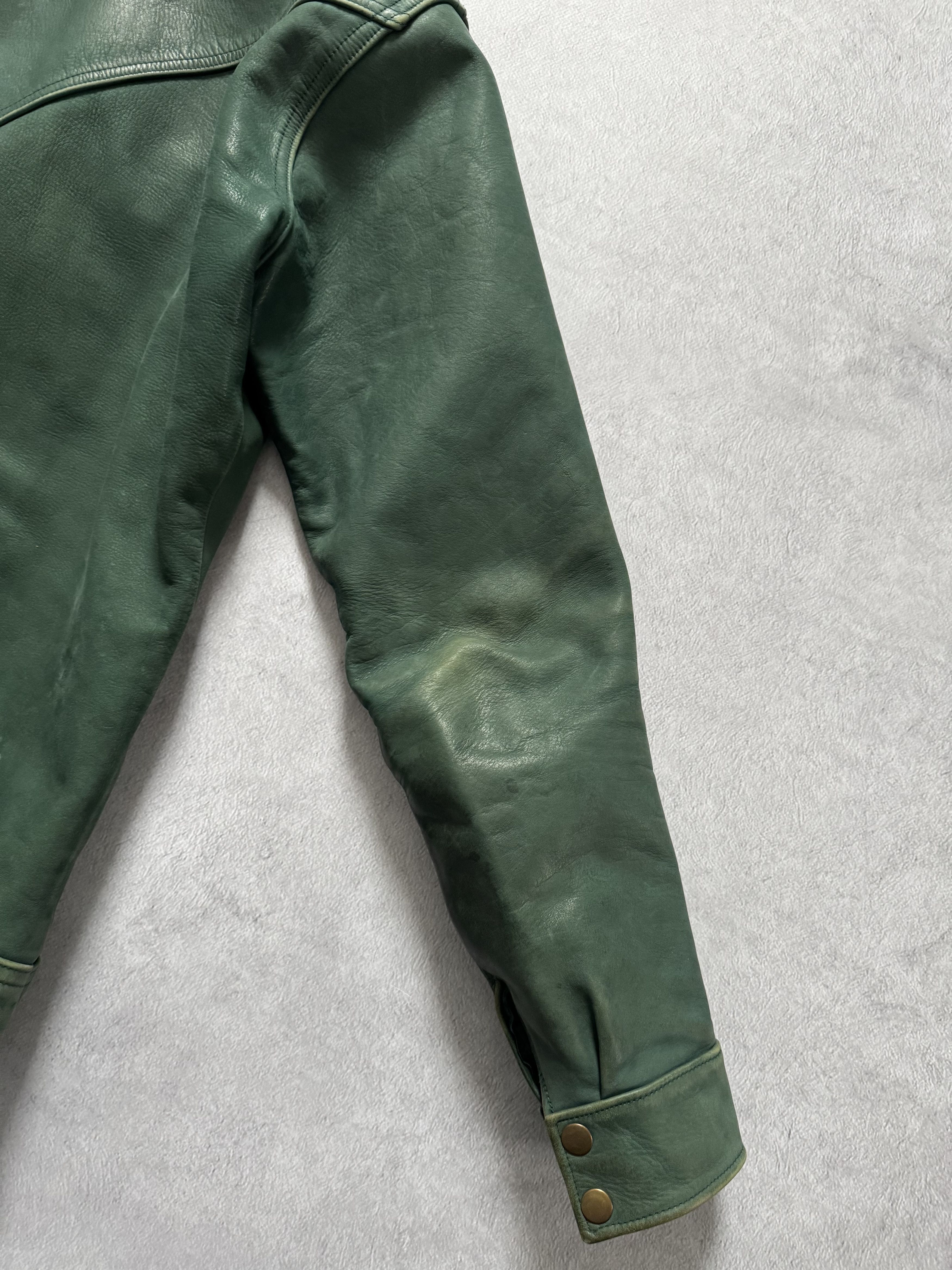 Vintage Vintage Green Bull Leather Asymmetric Biker Jacket Size US M / EU 48-50 / 2 - 9 Thumbnail