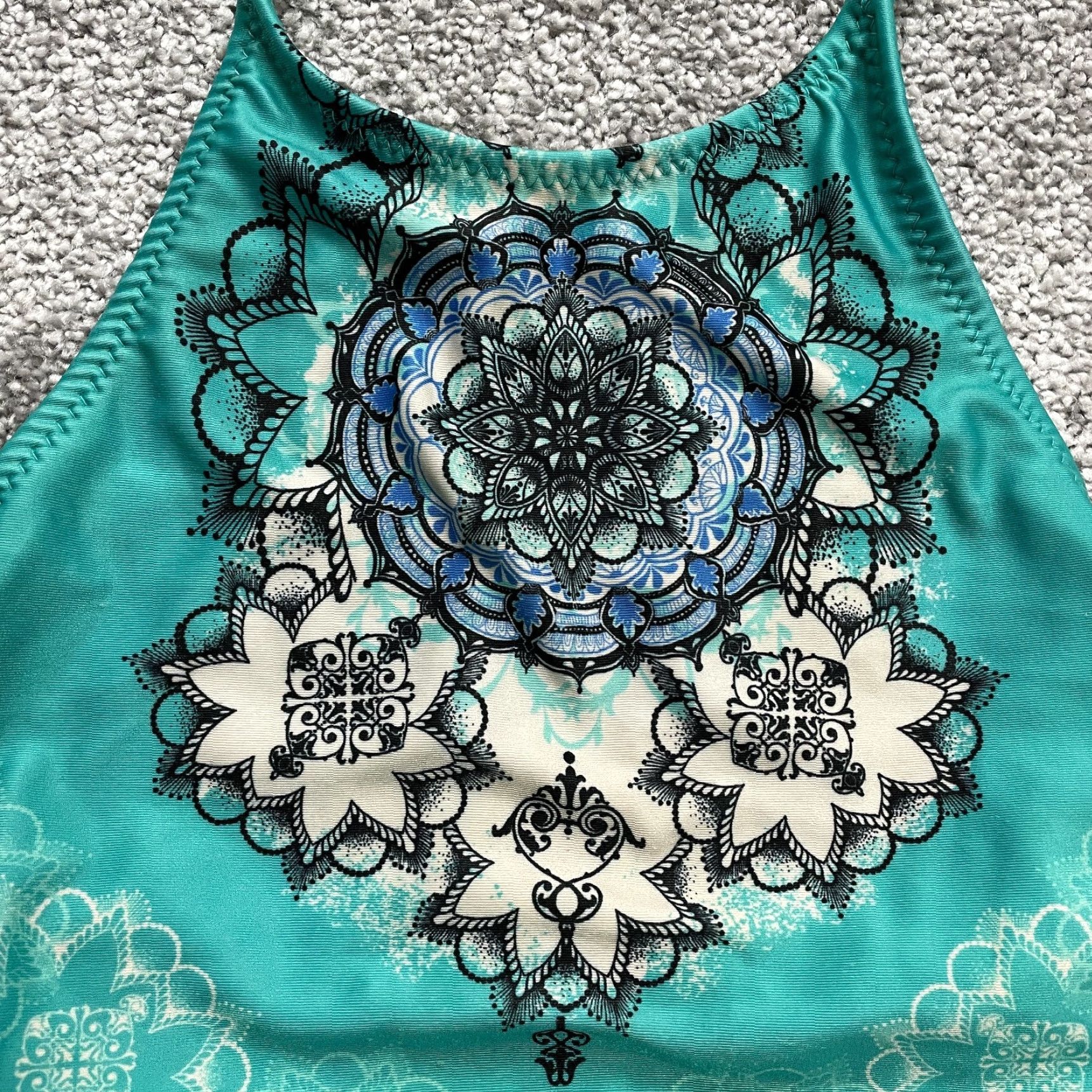 Aeropostale AEROPOSTALE Bikini Top Women's Small Green Mandala Halter Backless Beach Swimwear Top Party 90s? Size S / US 4 / IT 40 - 4 Thumbnail