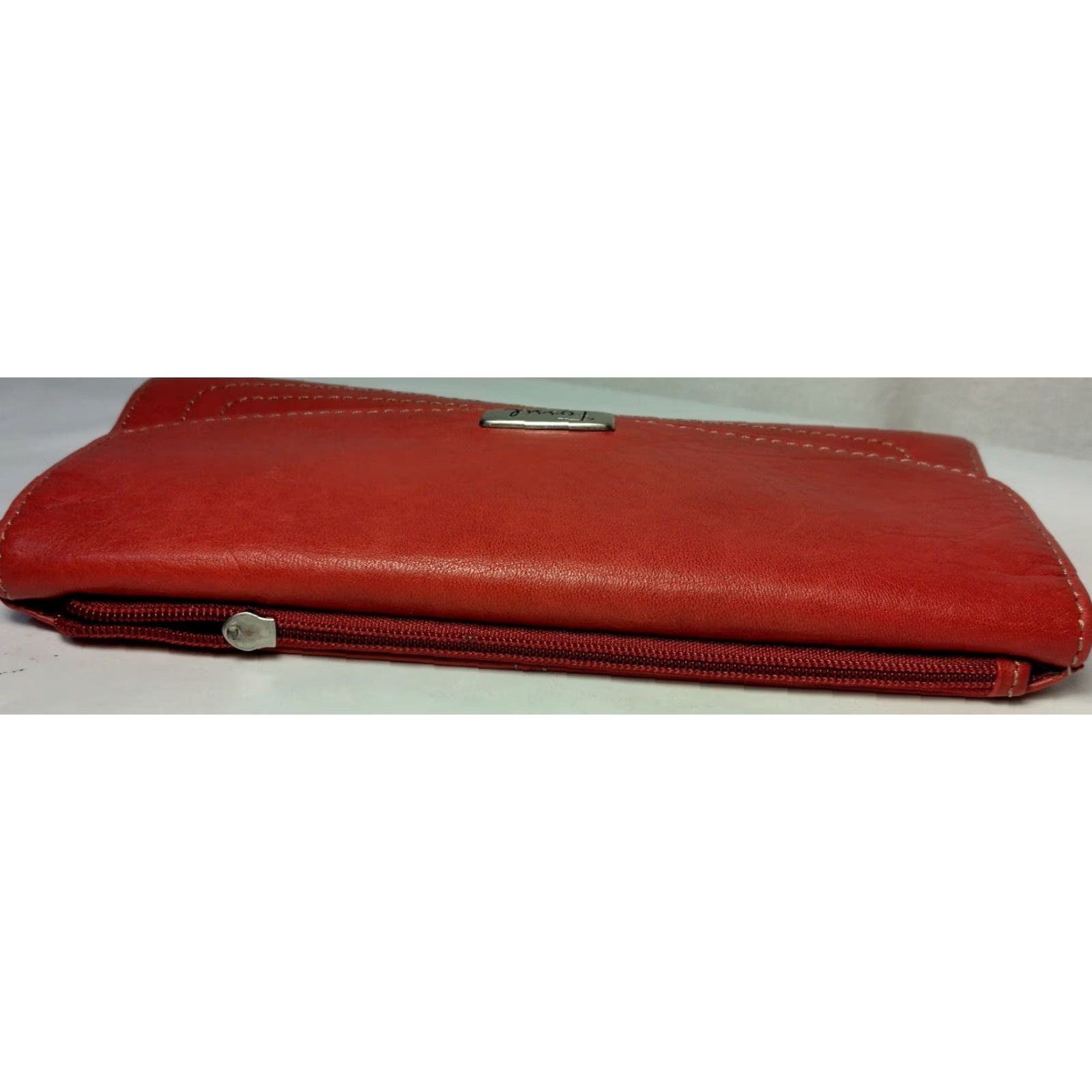 Fossil Fossil Wallet Tri-fold Red Leather 12 Card Slots Checkbook ID Window 2 Bill Slots Change Slot Zipper Works Womens Size ONE SIZE - 7 Thumbnail