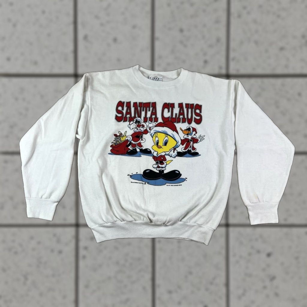 Vintage VINTAGE Santa Claus Looney Tunes Christmas Sweatshirt L White 90s Cartoon Graphic Print Mens Pullover Size L Size US L / EU 52-54 / 3 - 1 Thumbnail