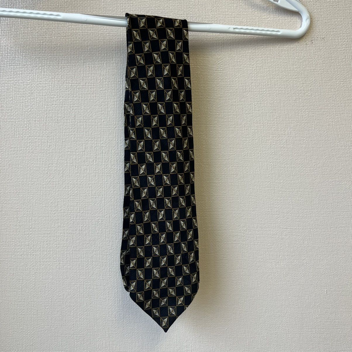 Valentino Valentino Men's Necktie Handmade Italy Silk Gold Black Geo Size ONE SIZE - 1 Thumbnail