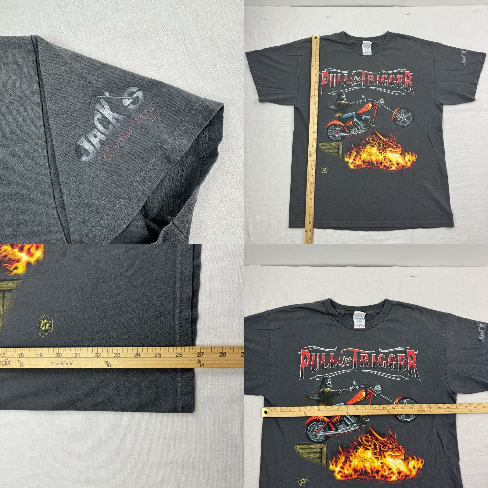 Vintage VINTAGE Biker T Shirt Men Gray Large Skeleton Dragon Flames Cops Trouble Tennessee River Graphic Print 90s Theme Mens Size US L / EU 52-54 / 3 - 8 Thumbnail