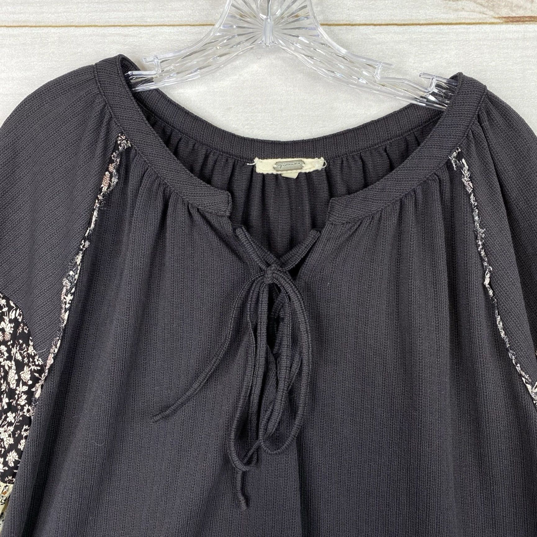 Vintage Gimmicks by BKE Blouse Shirt Tunic Lace Front Floral Balloon Sleeve Black L Womens Size L / US 10 / IT 46 - 3 Thumbnail