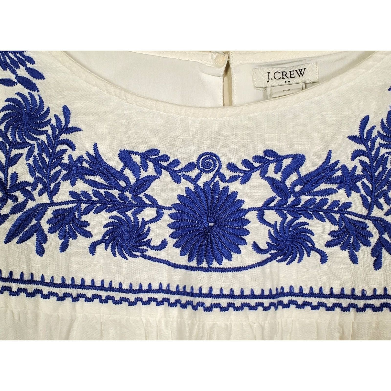 J.Crew J. Crew Shift Dress Womens XS White Blue Floral Embroidered Linen Cotton Vacation Size XS / US 0-2 / IT 36-38 - 5 Thumbnail
