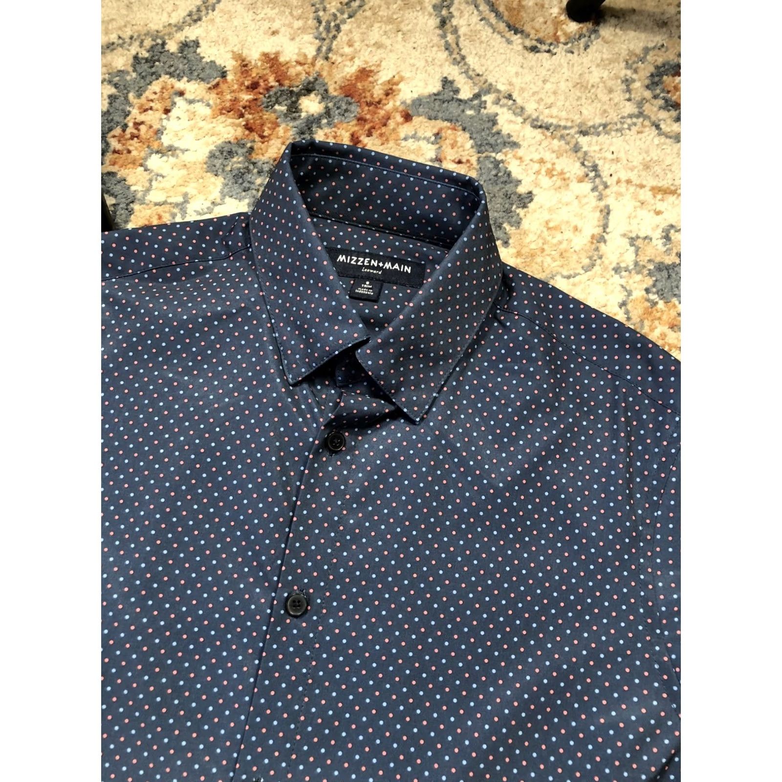 Mizzen+Main Mizzen+Main Shirt Mens Small Blue Micro Dot Leeward Trim Performance Button Down Size US S / EU 44-46 / 1 - 7 Thumbnail