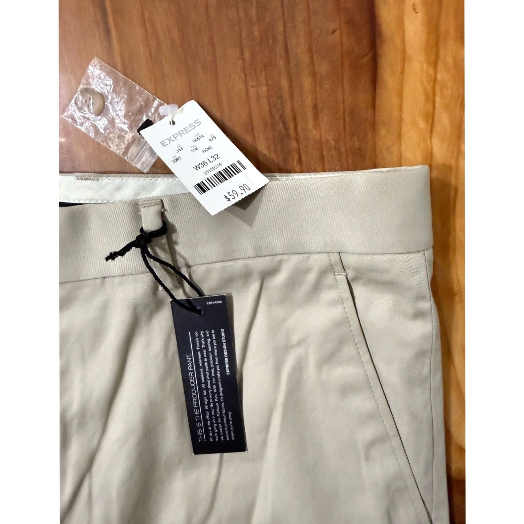 Express Express Men Chino pants 36 x 32 Cotton Straight Flat Front NEW Size US 36 / EU 52 - 3 Thumbnail