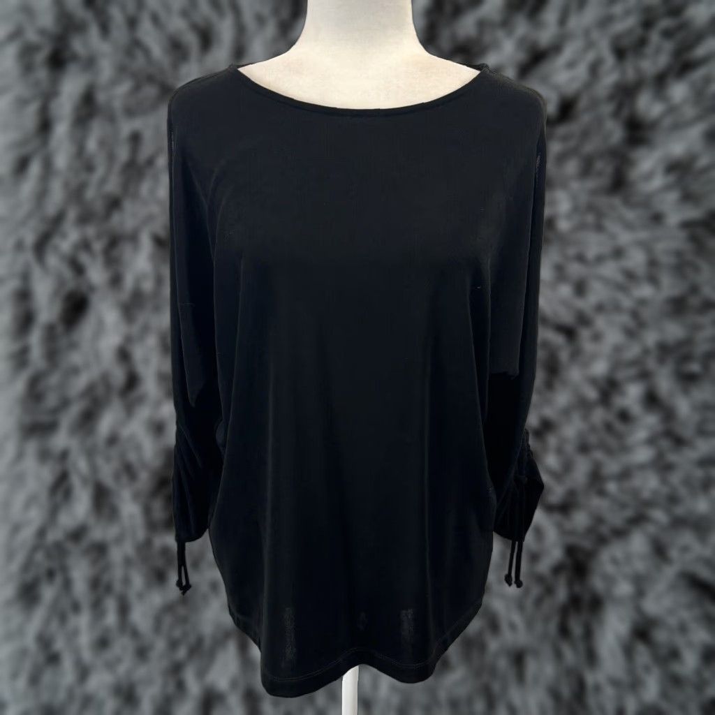 Vintage VINTAGE Chicos Travelers Slinky Black 3/4 Sleeve Split Ruched Shirt Top Womens Medium Size M / US 6-8 / IT 42-44 - 1 Thumbnail