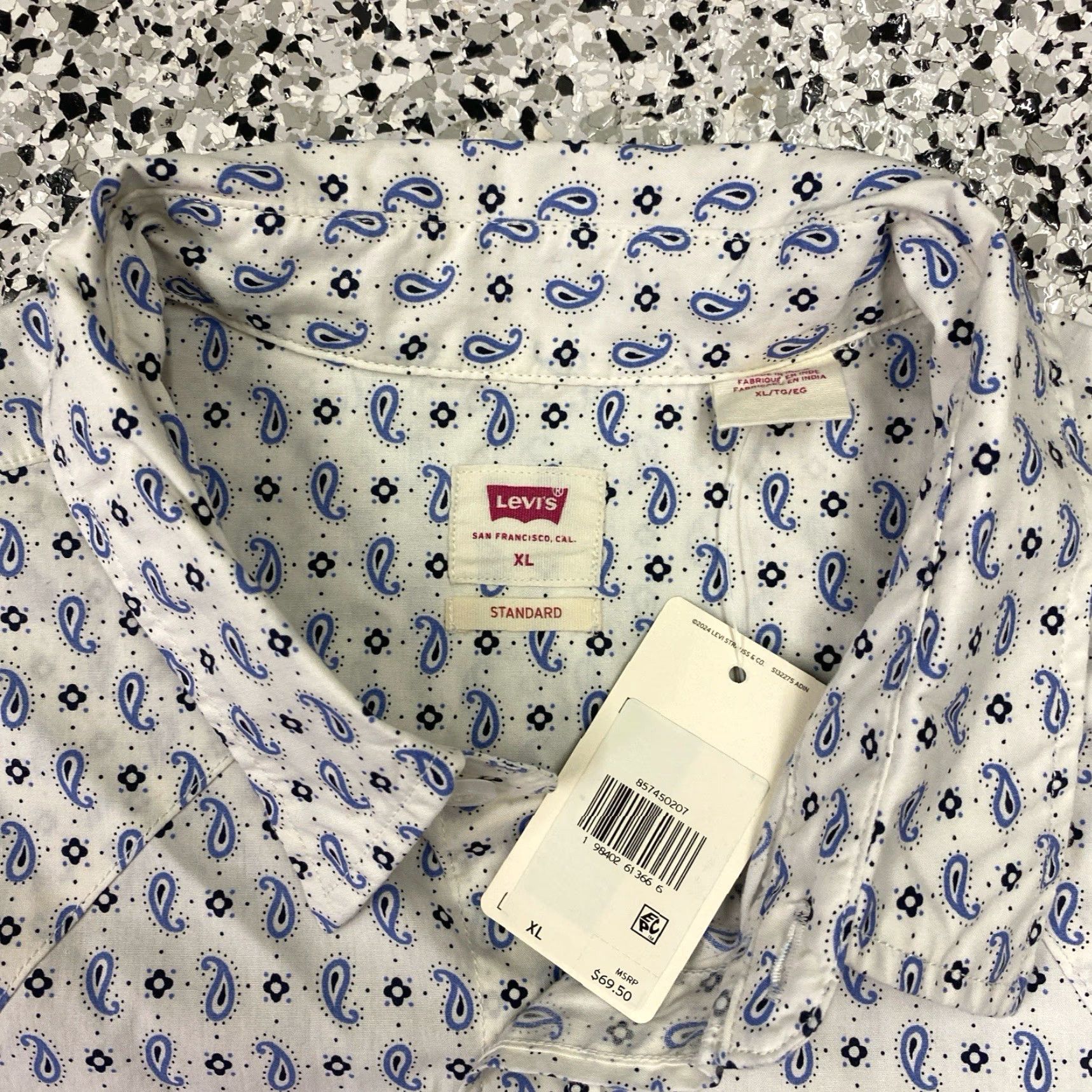 Levi's Levi’s Shirt Mens Xl White Blue Paisley Pearl Snap Western All Over Print NWT Size US XL / EU 56 / 4 - 3 Thumbnail