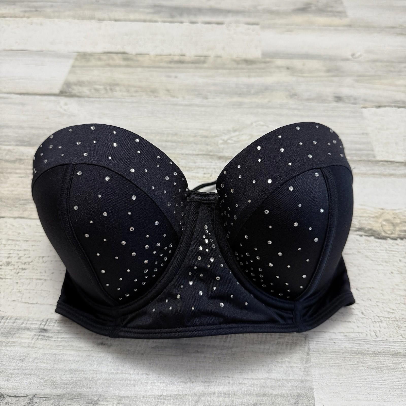 Designer Victorias Secret Black Rhinestone Bustier Bra 36D Size ONE SIZE - 1 Thumbnail