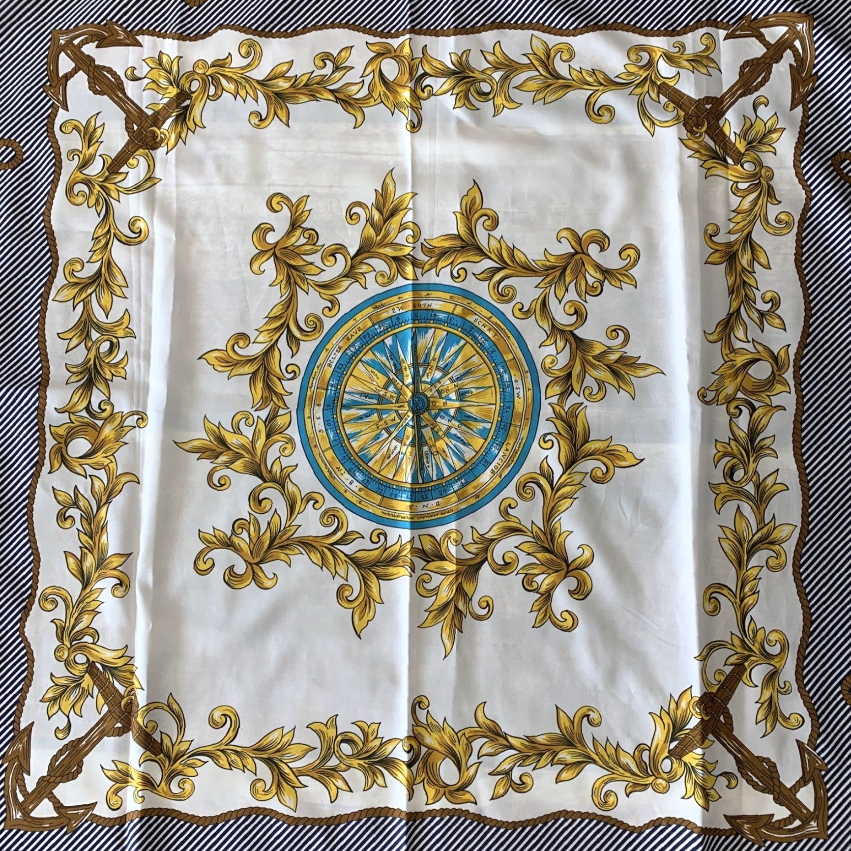 Vintage Womens Scarf Nautical Navy Blue Compass Anchors Fashion Polyester Sheer 30 x 30 Size ONE SIZE - 4 Thumbnail
