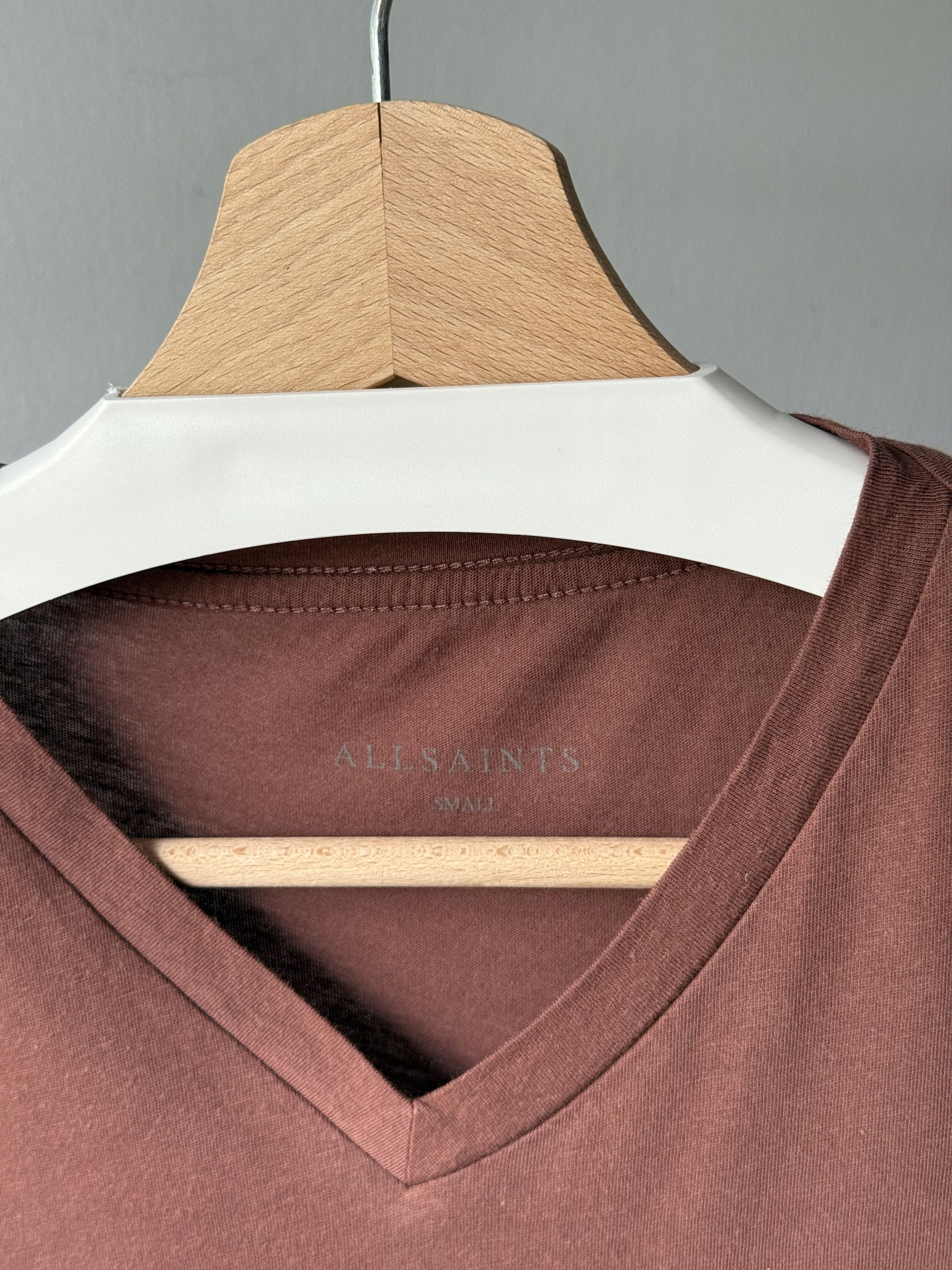 Allsaints Mens Allsaints Tonic V-Neck Rust Red Cotton S/S Logo T-Shirt Size US S / EU 44-46 / 1 - 14 Thumbnail