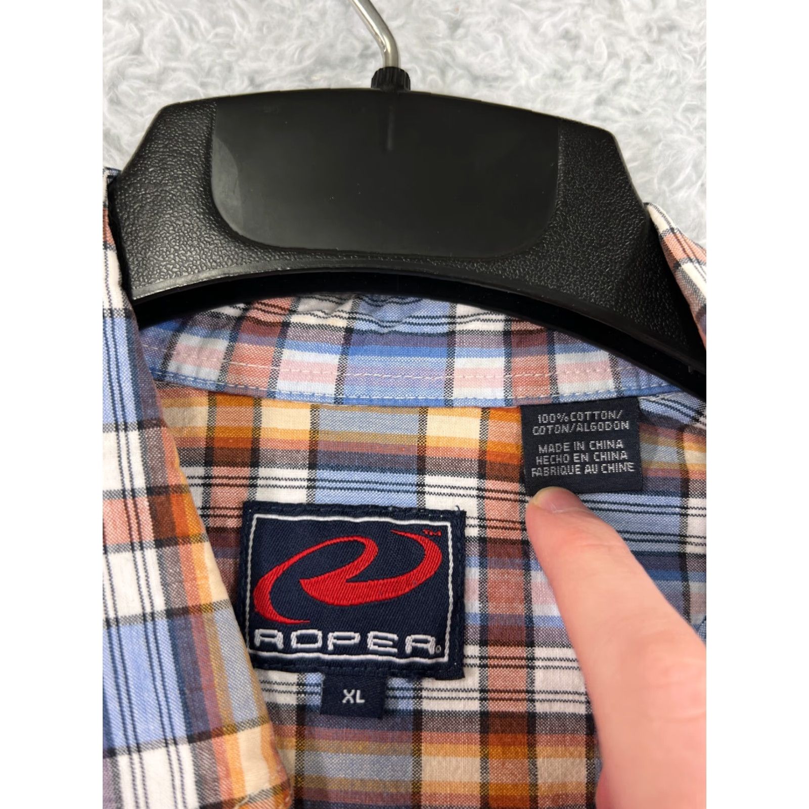 Roper Roper Shirt Mens XL Blue Plaid Button-Up Short Sleeve Western Shirt Size US XL / EU 56 / 4 - 3 Thumbnail