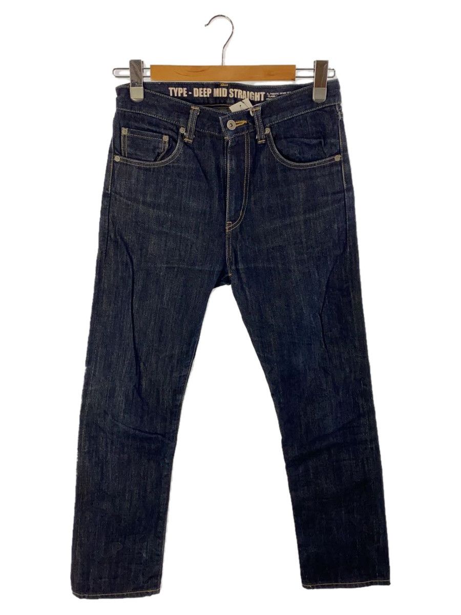 Denim Straight pants zip ply plain cotton Indigo