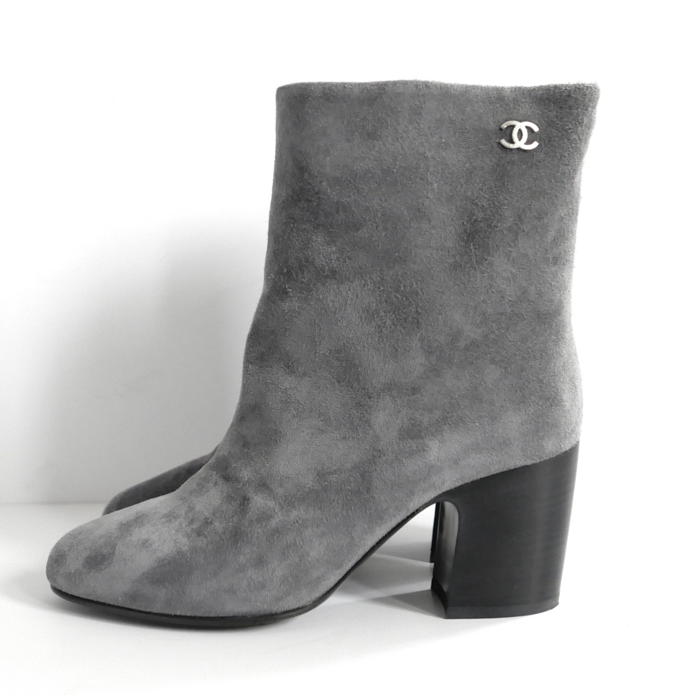 Chanel Chanel Grey Suede Ankle Boots Size US 6.5 / IT 36.5 - 1 Thumbnail