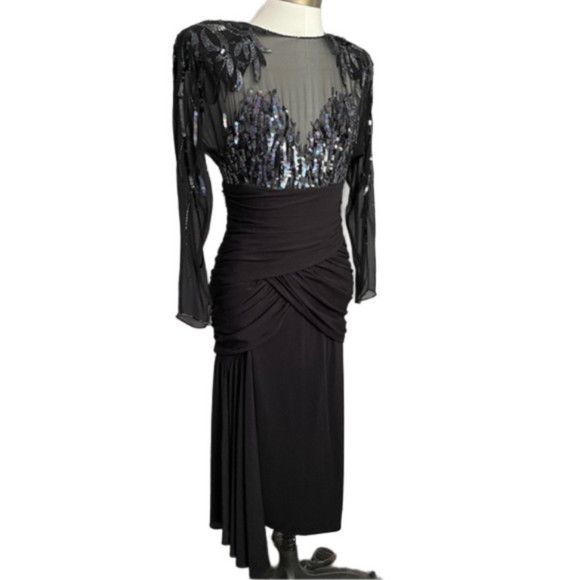 Casadei Vintage 80s Casadei Sequin Sheer Formal Midi Dress 🇺🇸 Size XS / US 0-2 / IT 36-38 - 2 Thumbnail