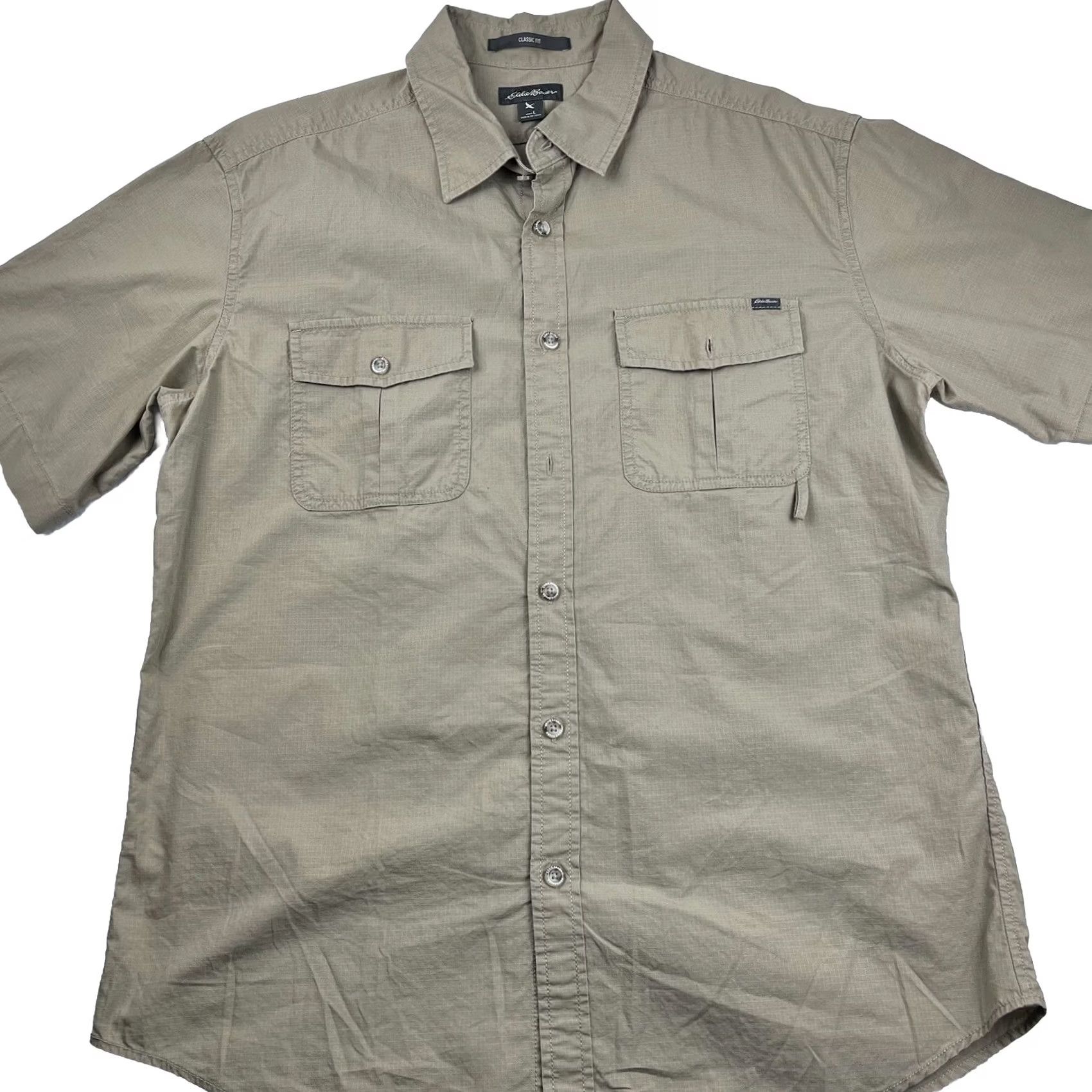 Eddie Bauer Eddie Bauer Shirt Mens Beige Cotton Short Sleeve Button-Up Double Pocket L Regular Size US L / EU 52-54 / 3 - 2 Thumbnail