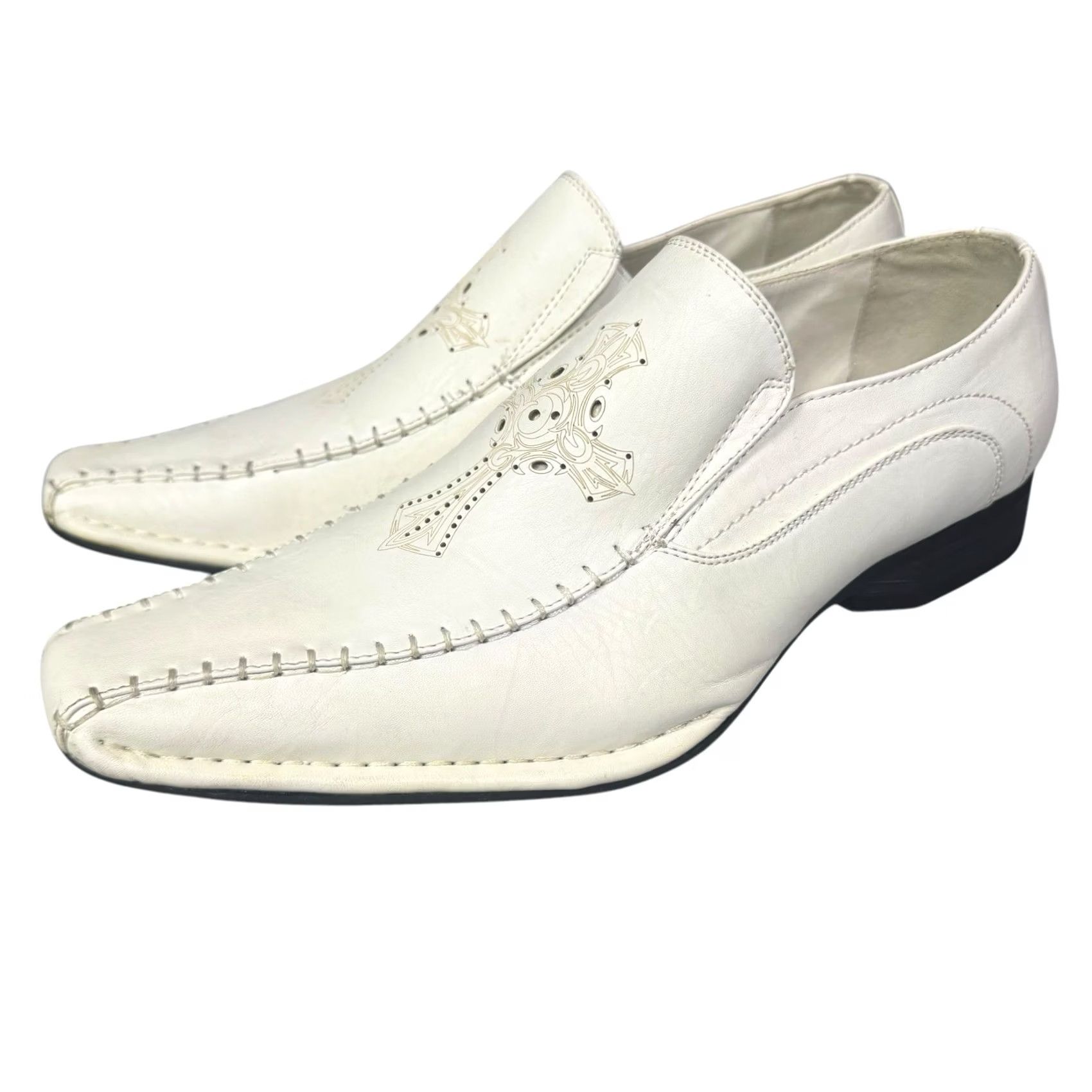 Vintage B B & W Loafer White Leather Handmade Cross Stitched Preppy Casual Church Mens 9 Size US 9 / EU 42 - 3 Thumbnail