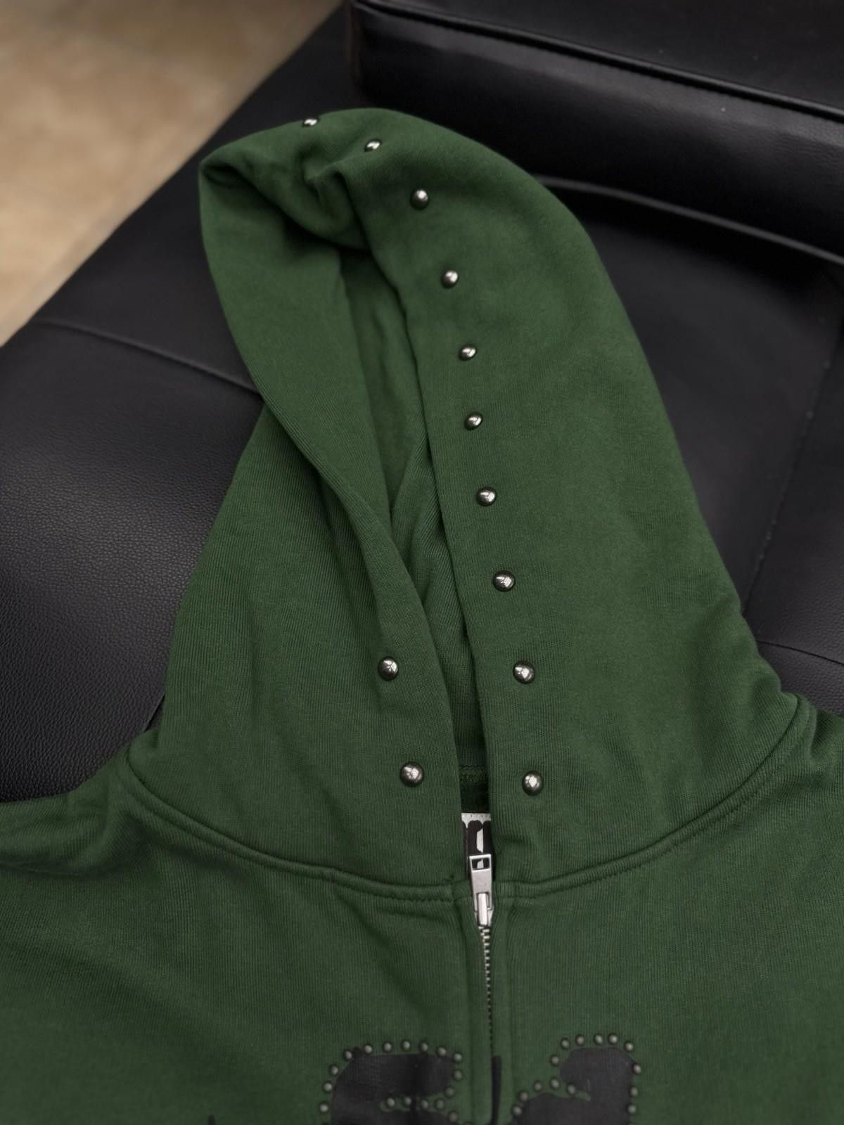 Sp5der Sp5der Worldwide Green Zip Up Studded Hoodie Size XL Size US XL / EU 56 / 4 - 4 Thumbnail