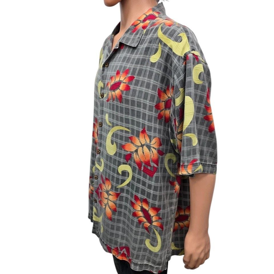 Tommy Bahama Tommy Bahama Silk Camp Shirt Floral Plaid Check Hawaiian XL Size US XL / EU 56 / 4 - 6 Thumbnail