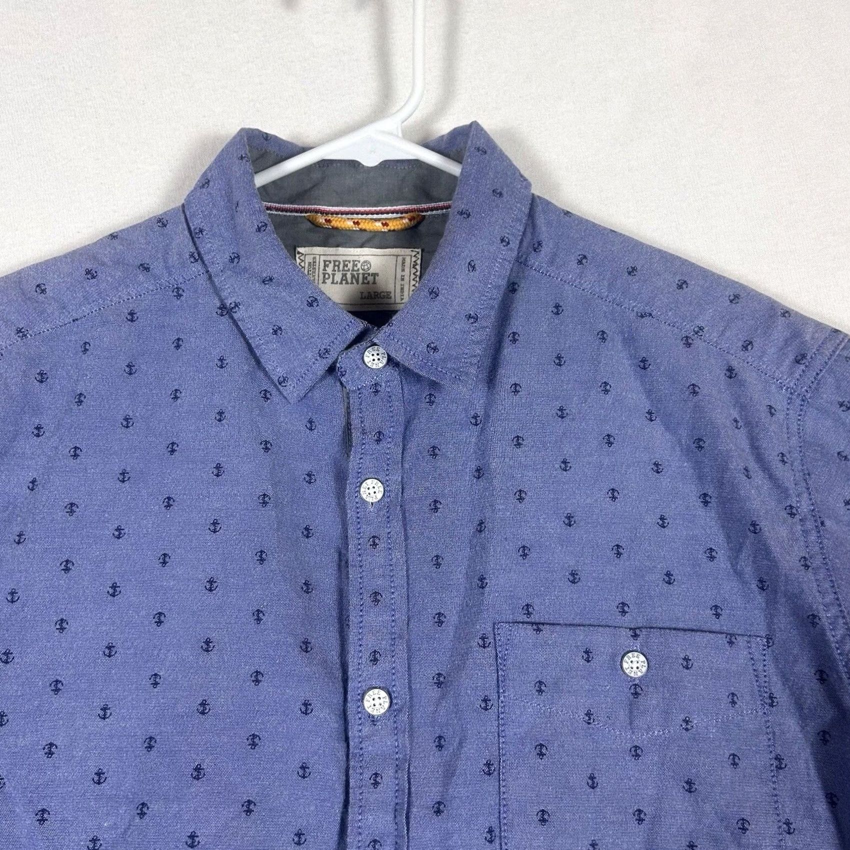Vintage Free Planet Button-Up Shirt Mens L Blue Casual Boat Anchor All Over Print Size US L / EU 52-54 / 3 - 2 Thumbnail