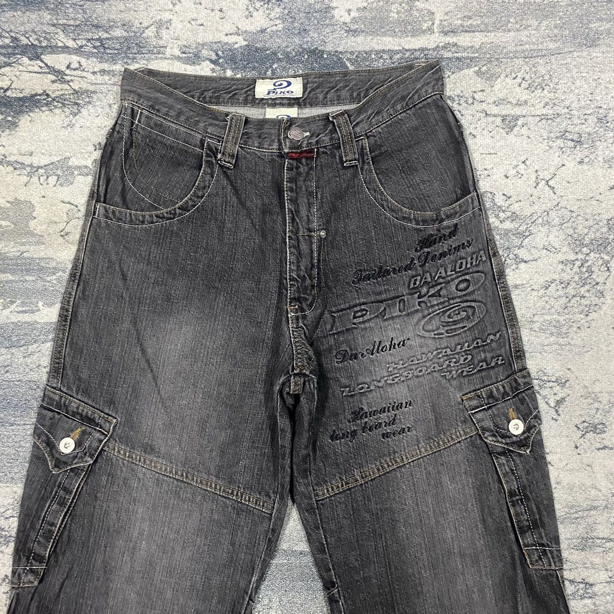 JNCO × Japanese Brand × Vintage Vintage SpellOut Piko Surf Faded Black Baggy Denim Cargo Size US 30 / EU 46 - 2 Thumbnail