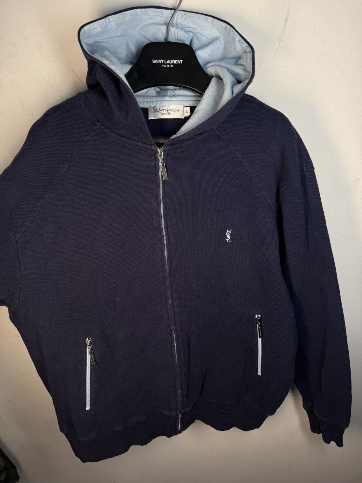 Yves Saint Laurent Navy YSL Hoodie Sweatshirt Sweater Quarter Zip Vintage 90s Size US L / EU 52-54 / 3 - 12 Thumbnail