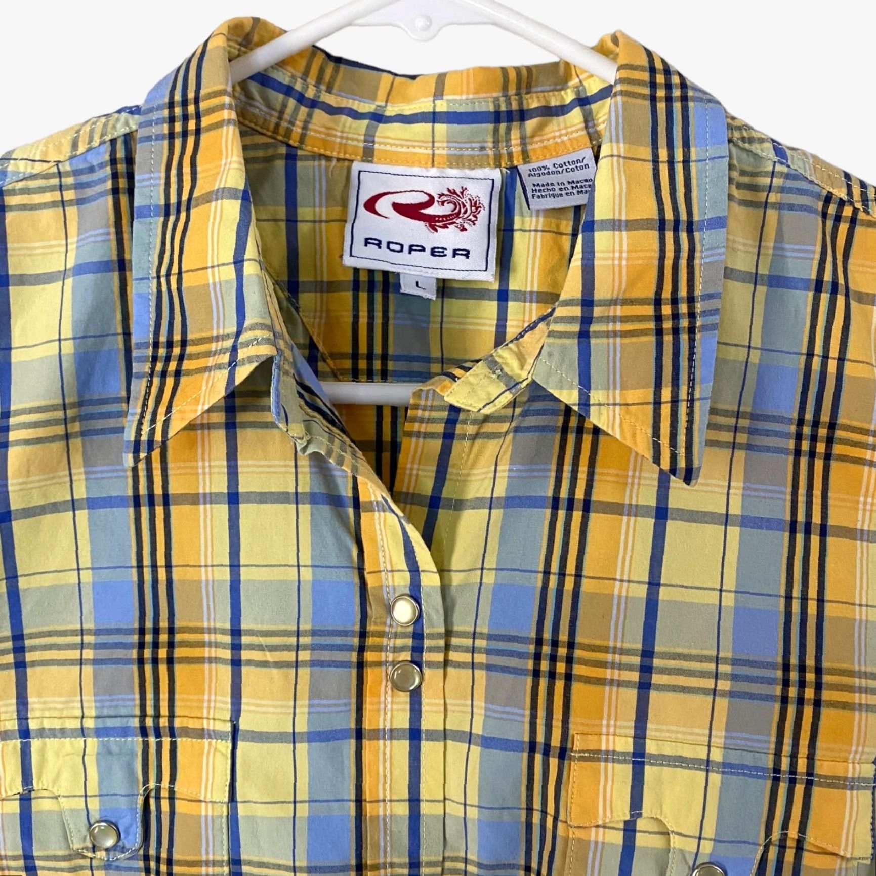 Roper Roper Western Plaid Pearl-Snap Shirt Yellow Cap Sleeve Women's Large Size L / US 10 / IT 46 - 5 Thumbnail