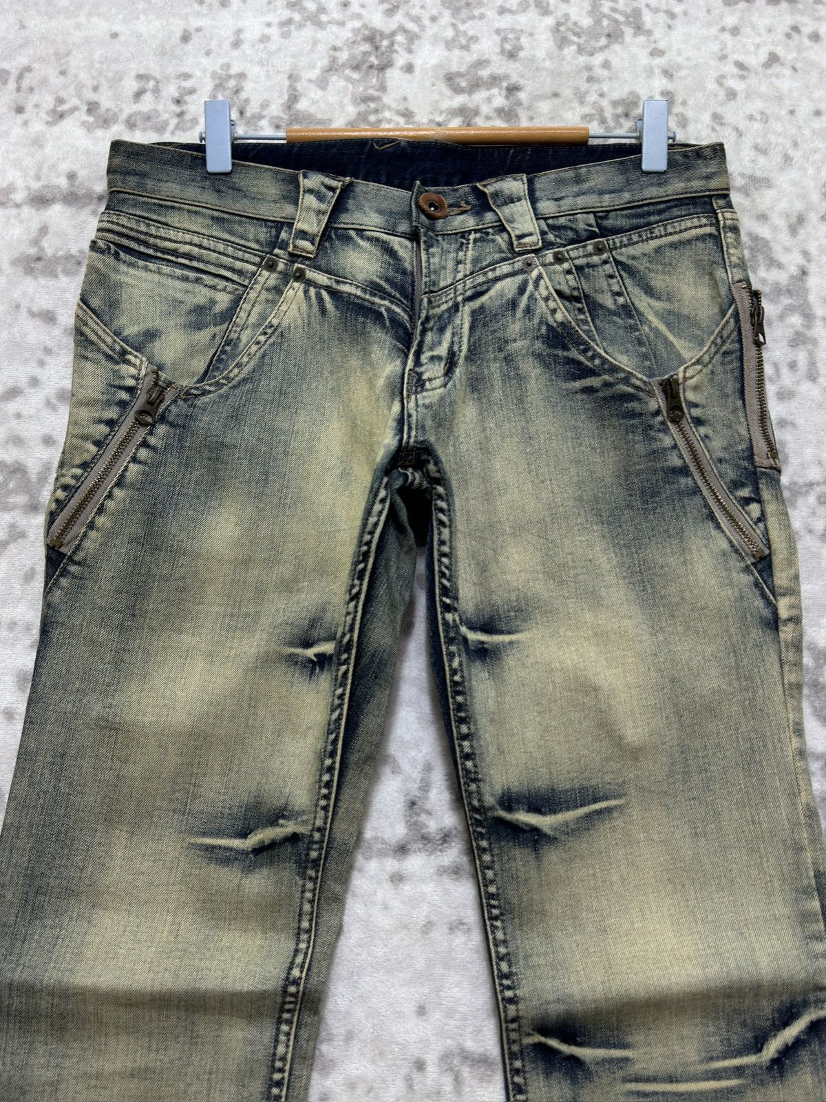 PPFM PPFM Multi Zipper Distressed Mud Wash Denim Jeans Slim Fit Size US 32 / EU 48 - 3 Thumbnail