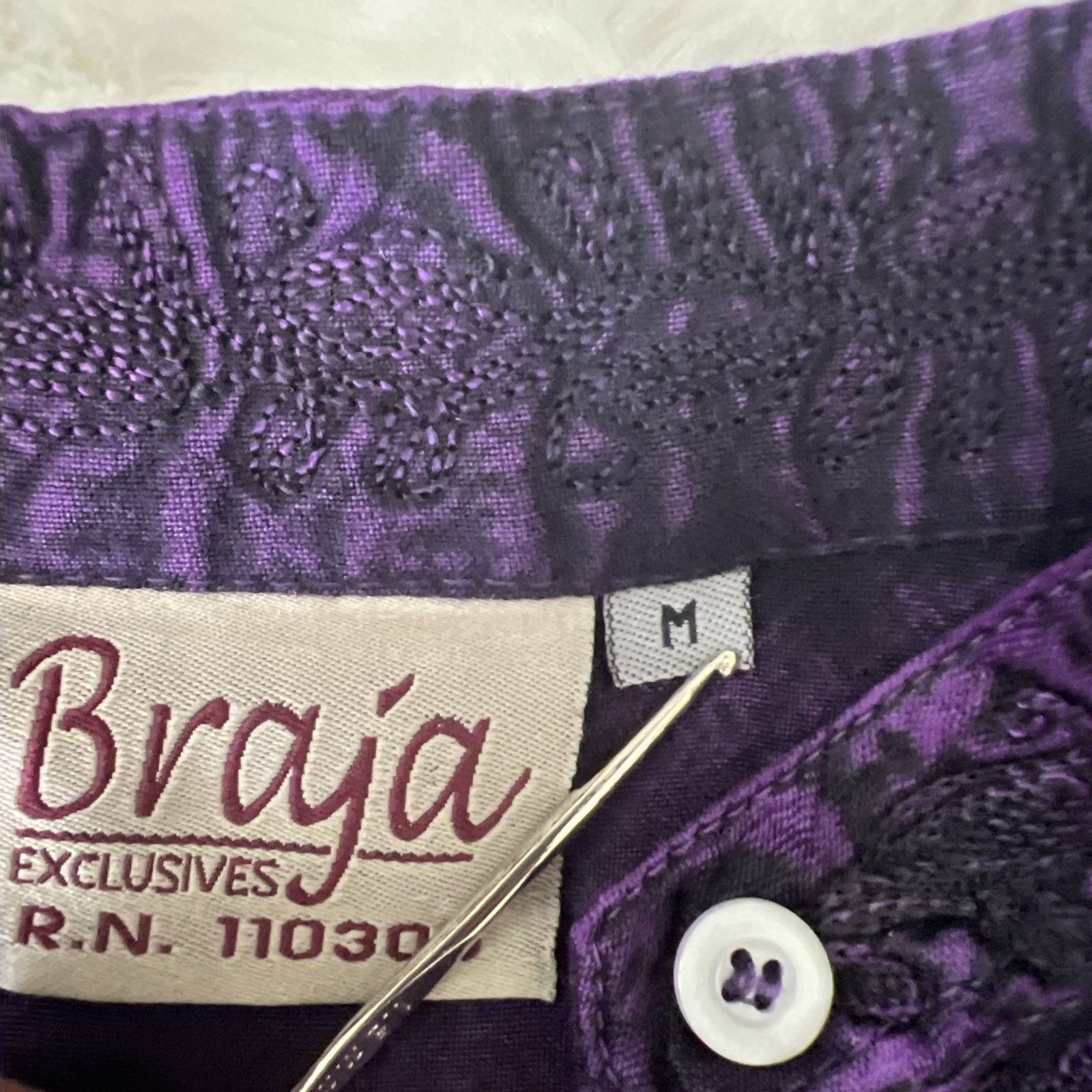 Other Braja Embroidered Top Blouse Sz M Purple Short Sleeve Size M / US 6-8 / IT 42-44 - 3 Thumbnail