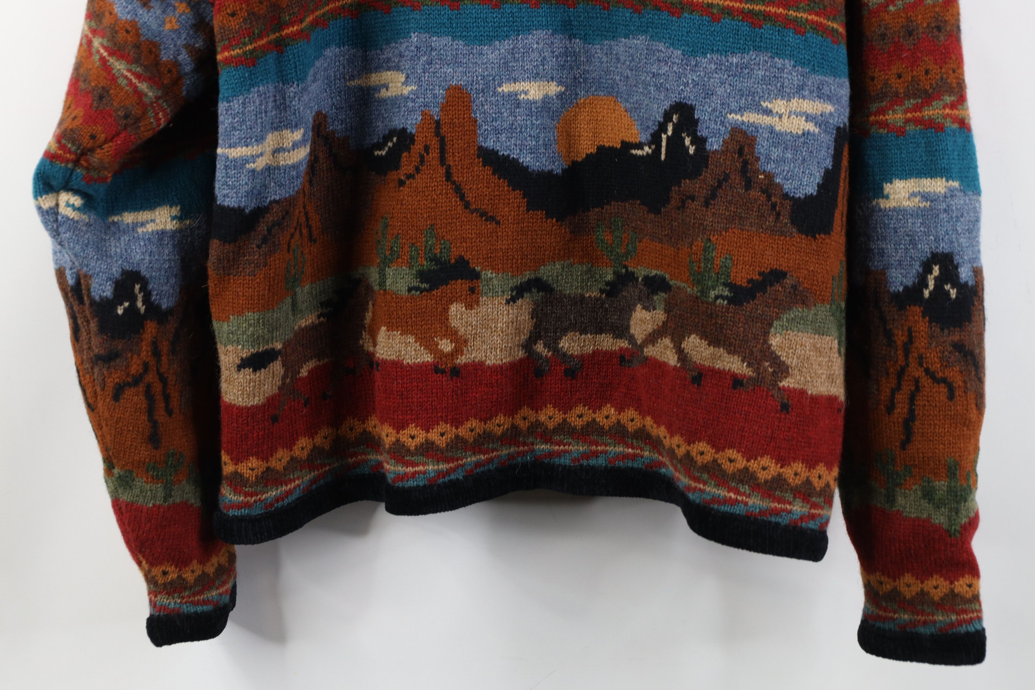 Vintage Vintage 90s Southwestern Horse All Over Print Sweater Jacket Size L / US 10 / IT 46 - 13 Thumbnail